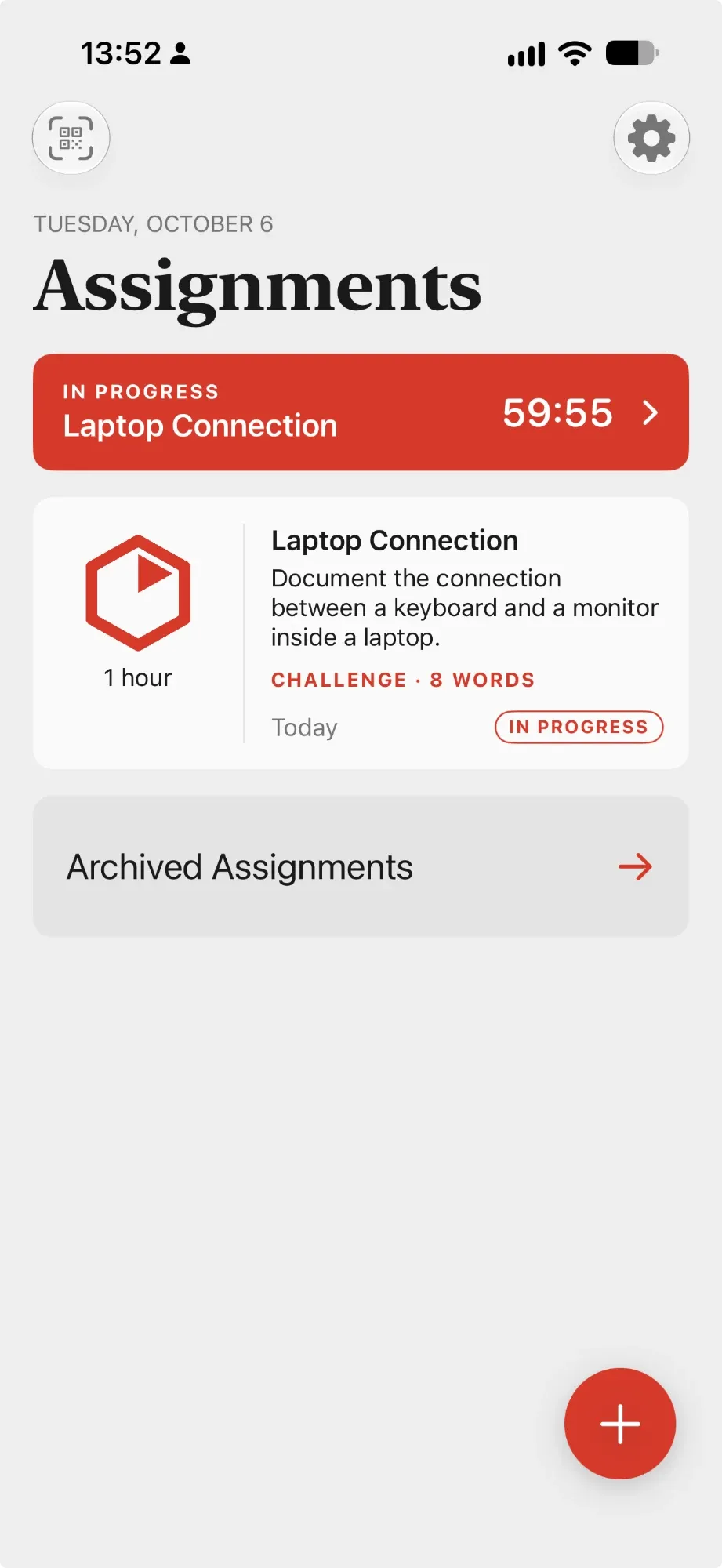 The Assignments list with a roll in progress.