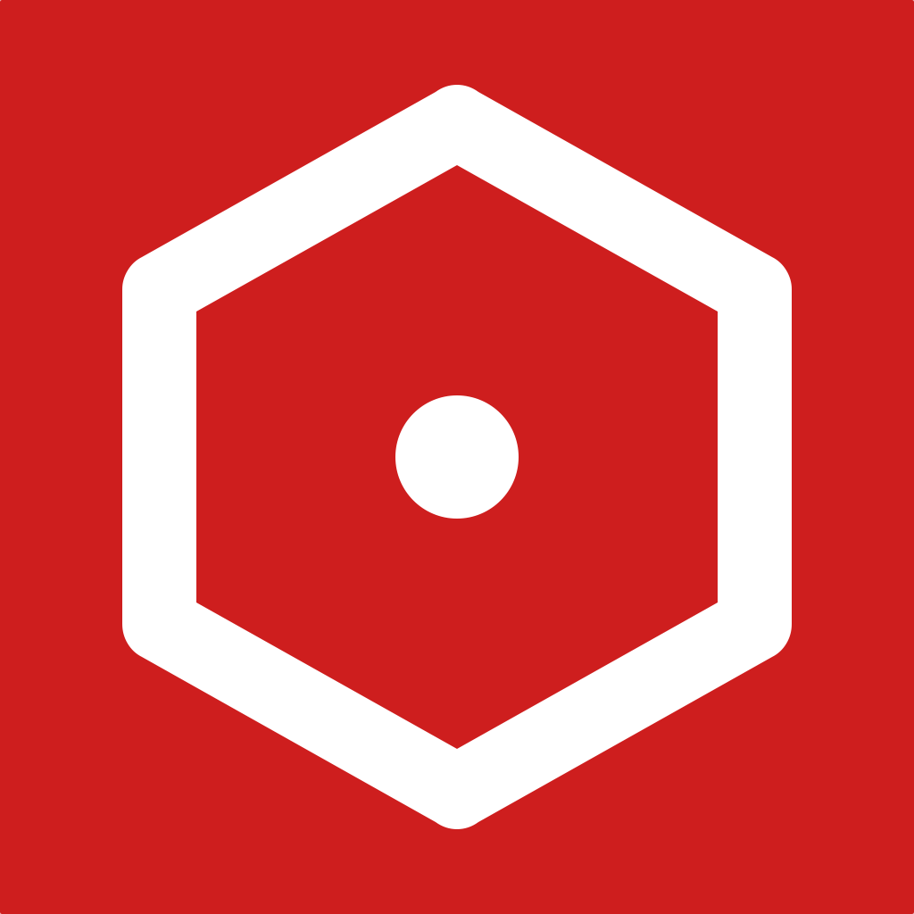 The One Roll icon: a white hexagon with a dot on red